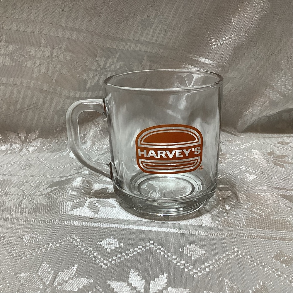 Harvey’s Mug Clear Glass Logo Vintage Collectible